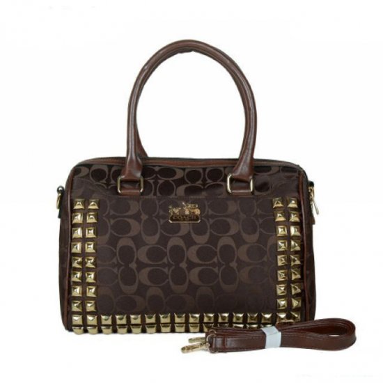 Coach Legacy Haley In Stud Signature Medium Coffee Satchels BDI | Women - Click Image to Close